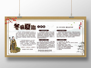 棕色纹理水墨中国风三伏冬病夏治宣传展板